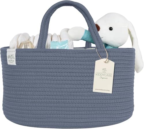 KiddyCare Diaper Caddy Organizer for Baby Nursery Basket with Handle Lid | Nursing bag with Changing Table Organizer Cart | Newborn Caddy | Blue PTRN X-Large by KiddyCare