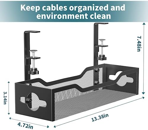 Under Desk Cable Management Tray No Drill, Metal Mesh Cable Management Under Desk with Clamp Mount, 2 Hole Cable Tray with Wire Management and Cord Organizer for Home Office Standing Desk - Image 7