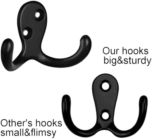 IBosins 10 Pack Black Double Prong Coat Hooks Wall Mounted with 20 Screws - Image 3