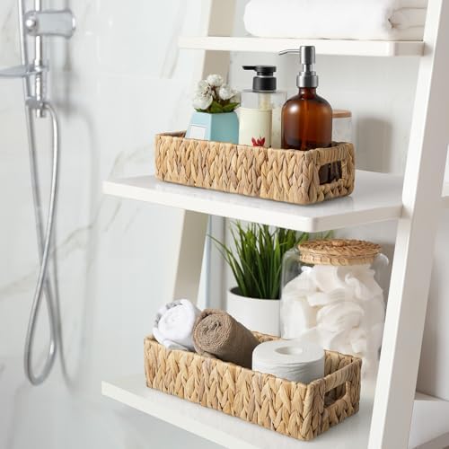 dreamkey Toilet Basket Tank Topper, Set of 2 Water Hyacinth Wicker Bathroom Storage Baskets, Back of Toilet Organizer for Toilet Paper, Towels, Toiletries, Hand Woven Nesting Baskets with Handles - Image 4