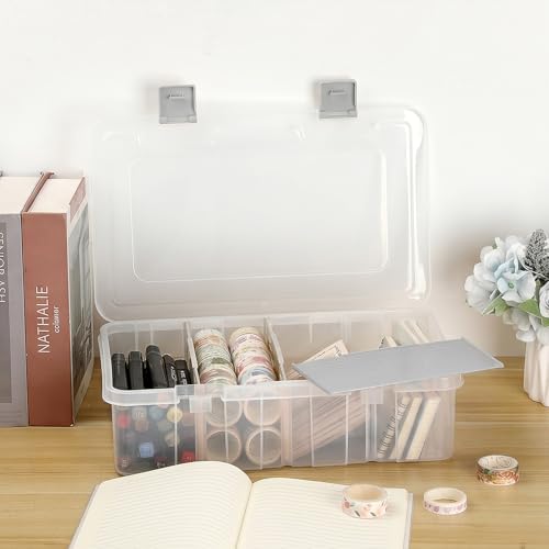 BTSKY Clear Plastic Dividing Storage Box with 4 Compartments Sewing Box - Image 2