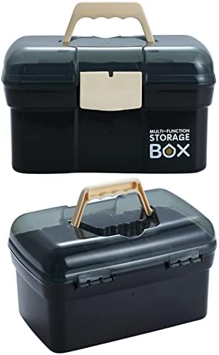 Kinsorcai 11'' Plastic Box Organizer with Removable Tray, Sewing Organizer, Craft & Art Supply Multipurpose Storage Box for Cosmetic (Black) - Image 3