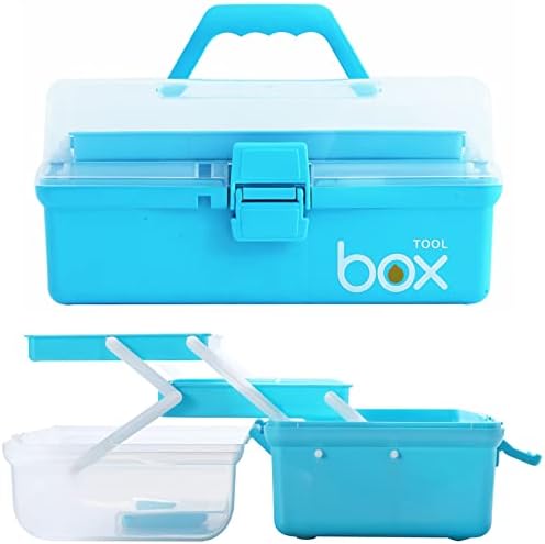 Kinsorcai 2PCS 12'' Three-Layer Clear Art Box Organizer, Multipurpose Plastic Craft Box with Handle (Blue) - Image 3