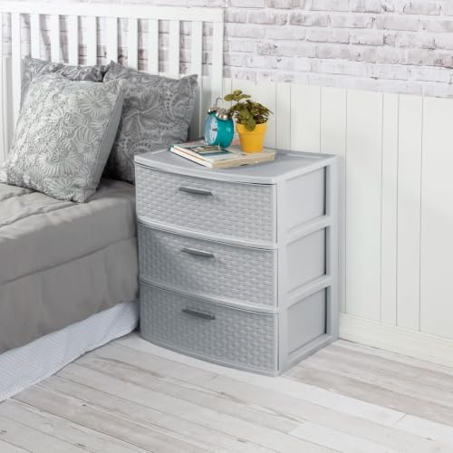 Sterilite Wide 3 Drawer Storage Tower, Weave Pattern, Cement - Image 5