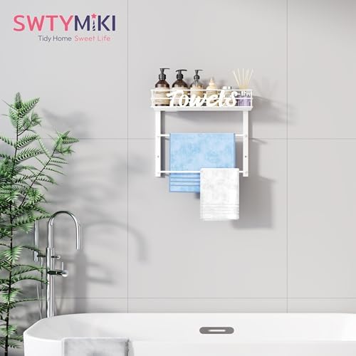 SWTYMIKI Over the Door Towel Racks for Bathroom - 3-Tier Wall Mounted Bathroom Towel Storage Organizer Holder with Metal Shelf, White - Image 6