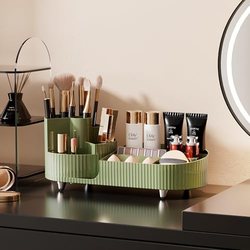Rotating Makeup Organizer for Vanity with Brush Holder, Cosmetic Makeup Storage Organizer, Large Spinning Makeup Skincare Organizer, Countertop Makeup Perfume Organizer, Lotions Display Case Green - Image 6