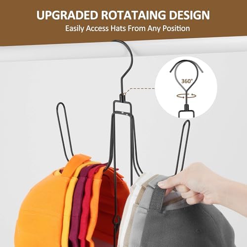 ZEDODIER Hat Hangers for Closet, Rotatable Metal Hat Organizer, Max 40 Storage Capacity, Hat Racks Cap Organizer for Baseball Caps,Spcae Saving Closet Organizers and Storage, Black - Image 5