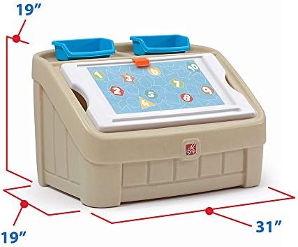 Step2 2-in-1 Toy Box & Art Lid, Kids Toy Storage Bin & Organizer, Easel & Chest in One, Made of Durable Plastic, For Toddlers 2+ Years Old, Tan - Image 3