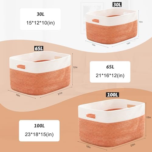 Artfeel Blanket Basket,Rectangle Woven Baskets for Storage,30L Laundry Basket for Decorative Nursery Blanket,Toys,Dirty Clothes and Magazine in Shelves,Baby Room,and Living Room - Image 5