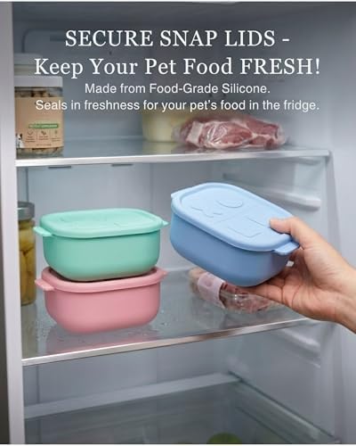 2ME Odor Sealed Silicone Pet Wet Food Containers（3-Pack, 22oz）- Airtight Storage Boxes for Homemade Dog Cat Food & Canned Food Portioning - Freezer Microwave Dishwasher Safe with Stainless Steel Scoop - Image 5