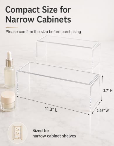 2 Pack Acrylic Medicine Cabinet Organizer, Narrow Bathroom Mirrior Cabinet Storage Shleves, Clear Acrylic Risers for Vanity, Kitchen & RV (11.34 x 2.95 x 3.66 in) - Image 4