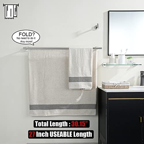 JQK Double Bath Towel Bar, 30 Inch 304 Stainless Steel Thicken 0.8mm Towel Rack for Bathroom, Towel Holder Polished Chrome Wall Mount, Useable Length 27 Inch, TB100L27-CH - Image 3