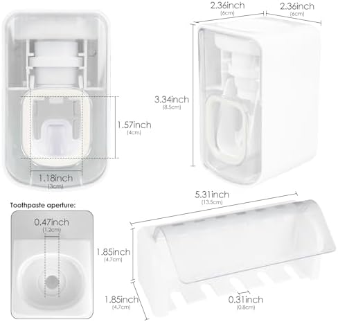 5 Slots Wall Mount Toothbrush Holder with Cover, Self Adhesive Toothbrush Storage Organizer for Shower, Toothbrush Hanger with Automatic Toothpaste Squeezer Dispenser - Image 2