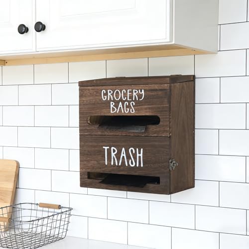 2 in 1 Trash Bag Dispenser, Double Wall Mounted,Wood Trash Bag Holder, used in kitchen, garage, laundry room, can store Environmentally friendly food bags and garbage bags(Dark Wood - Image 6