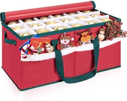 Christmas Ornament Storage Box with Adjustable Dividers Zippered Top Stores up to 54 Holiday Ornaments (4 Inch) Xmas Ball Decorations Organizer Storage Container Bin by Unknown