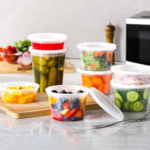 AOZITA 24 Sets Plastic Deli Food Containers With Lids, 8 oz 16oz 32oz Variety pack, Airtight Food Storage Containers, Freezer/Dishwasher/Microwave Safe, Soup Containers For Takeout Food Storage - Image 4