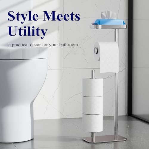 Kitsure Metal Toilet Paper Holder Free Standing, Medium, Chrome Silver - Image 6
