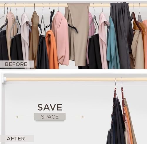 MORALVE Pants Hangers Space Saving - European Beechwood Scarf and Jean Hangers - Closet Organizer and Space Saver Pant Rack, Leggings Hanger, and Scarf Holder with 360° Swivel Hook (1 Pack) - Image 3