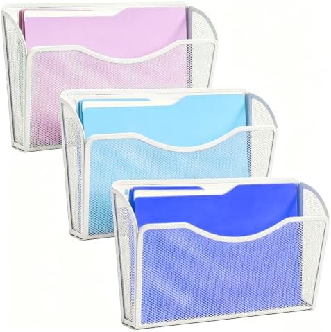 Gawerk Mesh Hanging Wall File Holders, Metal Vertical Wall Basket Mail Organizer for Office/Home (White, 3 Pack Wall Mounted) by Gawerk