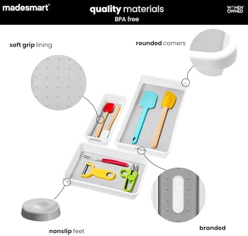 madesmart Classic 3 Bin Drawer Organizer Set, White - Image 4