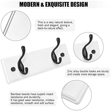 Heavy Duty Wooden Coat Rack, Wall-Mounted, Black Hook White Board, 9 Inch - Image 4