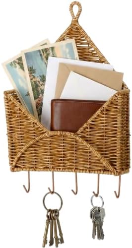Gerrii Wicker Key Holder for Wall Rattan Mail Shape Holder with 5 Hooks by Gerrii