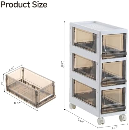 Plastic 3 Drawer Storage Organizer, Narrow Plastic Storage Drawers with Wheels, Storage Cart with Drawers for Small and Narrow Space, 7.87-inch Wide (gray) - Image 2