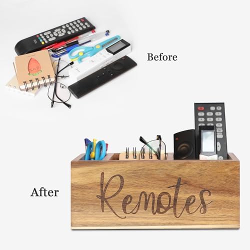 LBEMEY Acacia Wood TV Remote Holder, Caddy and Organizer for Table, Vintage Farmhouse Desk Caddy (Brown for 5+ Remote Controls) - Image 5
