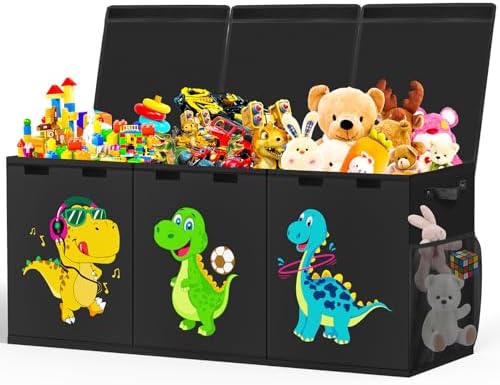 Large Toy Box Storage with Lid, Collapsible Sturdy Toy Chest Bin Black by Beadsky
