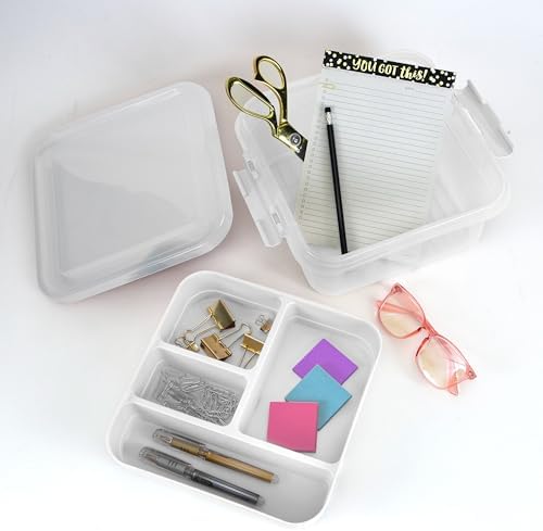 Simplify 5 Compartment Gift Supply Storage Box | 2 Tier Box | Red | Clear Top Lid | Dimensions: 9.5"x 9.5"x 4.5" | Snap Handle| Storage | Wrapping Accessories| White - Image 5