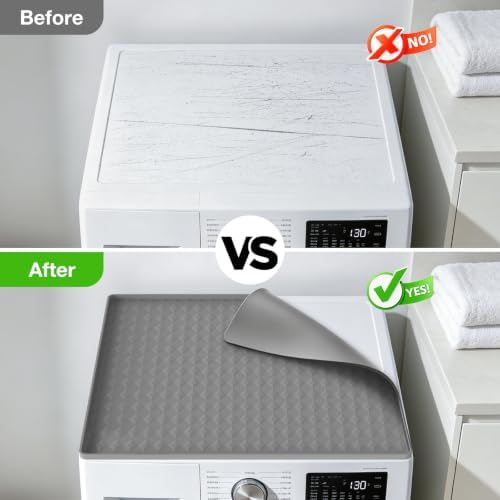 Washer and Dryer Top Protector Mat,25" x 25"Silicone Rubber Mat for Slant Top Surface Cover and Top Load Washing Machine Laundry Room,Non Slip Heavy Duty Waterproof Washable Top Cover Pad - Image 4