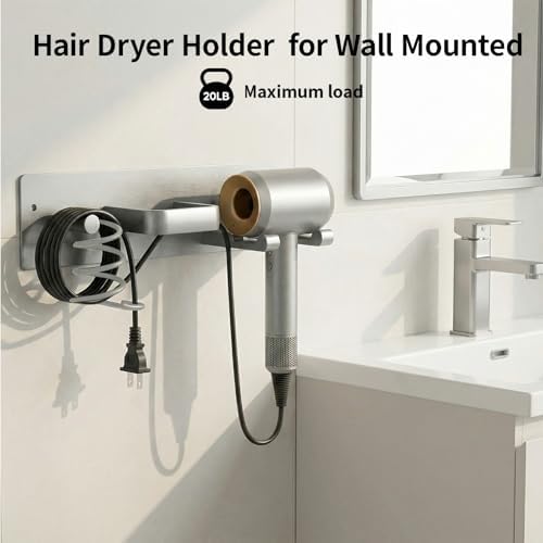 Hair Dryer Holder Hair Tool Organizer Metal Wall Mount (Silver) - Image 6