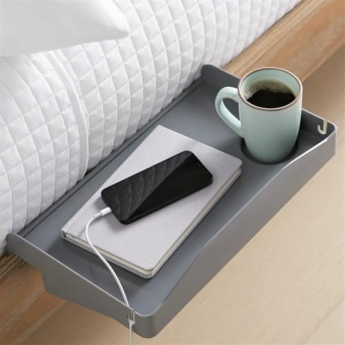 Modern Innovations Bedside Shelf for Bed, College Dorm Room, Bunk Bed Shelf for Top Bunk, Clip On Nightstand Tray with Cord and Cup Holder, Bunkbed Caddy for Table Storage (Dark Gray) by ModernInnovations