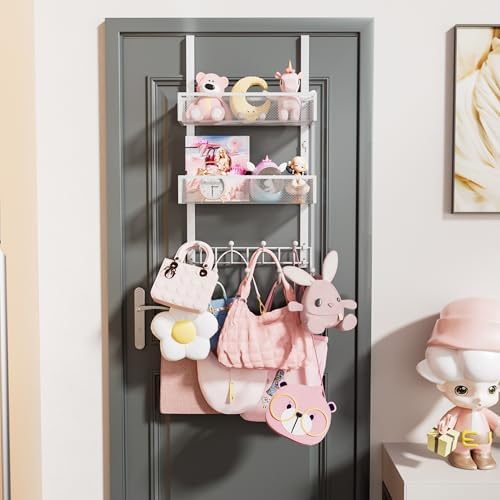 HapiRm Over The Door Organizer with Coat Hooks and 2 Baskets, Stainless Steel Rustproof Over The Door Hanger Hooks for Bathroom, Kitchen, Bedroom-White (for 1.76in Doors) - Image 6