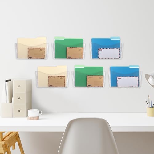 EASEPRES 6 Pack Clear Single Pocket Hanging File Organizer, Plastic Wall Mount Paper Mails Magazines Holder, Mounted Folder Bins for Office School and Home, 13.85x3.14x6.88 inches - Image 6