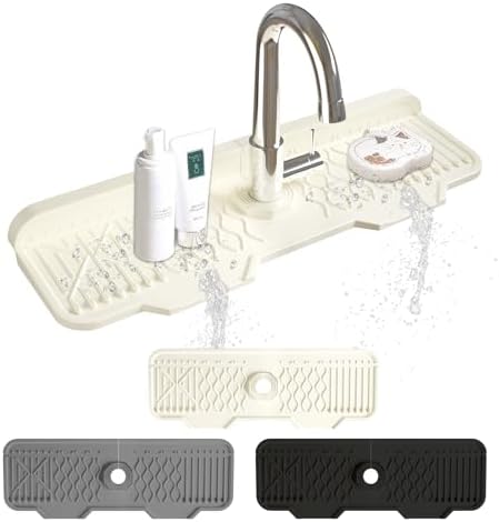 Silicone Sink Mat Splash Guard-17" x 6'' Sink Splash Guard,Kitchen Sink Accessories fit for Countertop, Bathroom,Farmhouse,RV by EBIGIC (Off-white) by EBIGIC