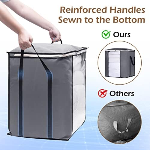 SLEEPING LAMB 120L Oversized Blanket Storage Bags Sturdy Fabric Clothes Storage Containers for King Comforter Bedding Pillow Sheet, Grey, 3 Packs - Image 3