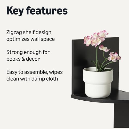 Amazon Basics 5-Tier Corner Shelf, Wall-Mounted, Floating Corner Bookshelf for Living Room, Bedroom, Bathroom, Home Office, 7.8"D x 48.5"W x 7.8"H, Black - Image 3