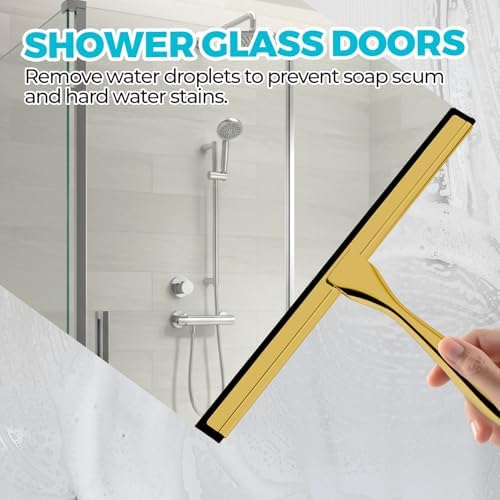 ALFLOD 12" Shower Squeegee for Glass Doors, Tile Walls, Car Windows, Gold - Image 3