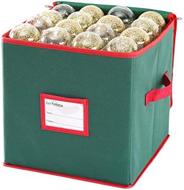 Sattiyrch Christmas Ornament Storage Box,Canvas Stores up-to 64 Standard Holiday Ornaments Holder,12 x 12 Inch 4 Layer Xmas Storage Containers,Green by Sattiyrch