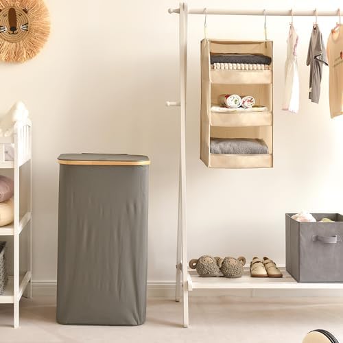 GRANNY SAYS 3-Shelf Hanging Closet Organizer, Foldable Storage, Khaki - Image 4
