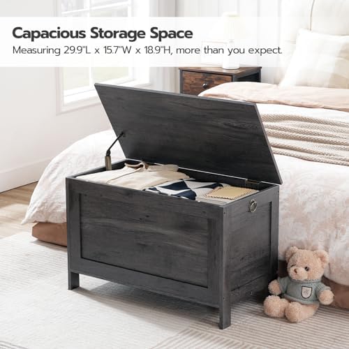 HOOBRO Toy Box, Retro Wooden Look Storage Chest with Safety Hinge, Entryway Storage Bench Supports 330 lb, 29.9 x 15.7 x 18.9 Inches Toy Chest Organizer, Easy Assembly, Charcoal Black BC75CW01G2 - Image 2