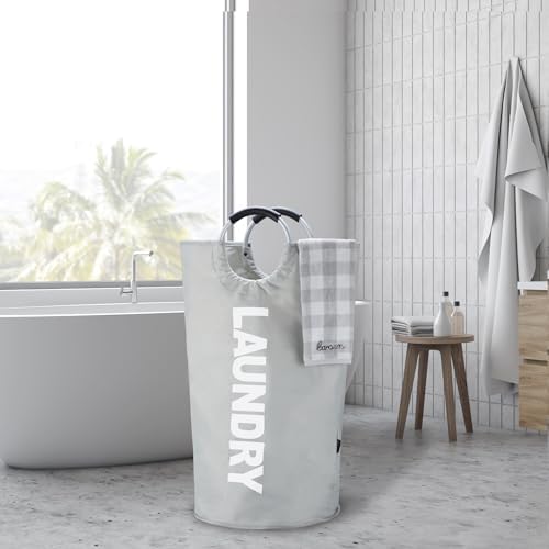 Caroeas 100L Laundry Basket,Large Laundry Hamper, Laundry Bag with Padded Handles, Clothes Hamper Stands Up Well, Collapsible Free Standing Easy Storage Washing Bin (Light Grey,100L) - Image 6