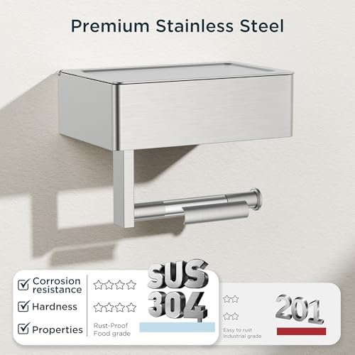 FORIOUS Toilet Paper Holder with Shelf, Wall-Mounted Modern Wipes Dispenser - Image 5