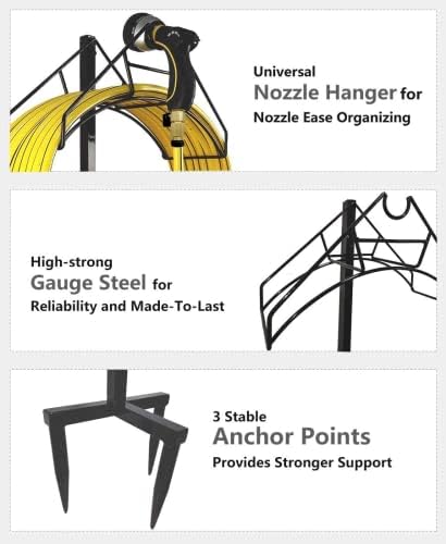 Artigarden Freestanding Outdoor Garden Hose Holder Stand with Brass Faucet, Heavy Duty Metal Water Hose Reel Storage Stake Rack for Backyard, Black (Hose not Included) - Image 3