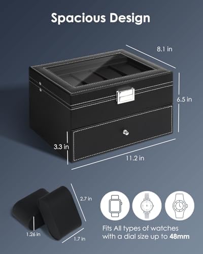 Kukikan Mens Watch Box Jewelry Organizer, 2-Layer 20-Slot Watch Case -Black - Image 4