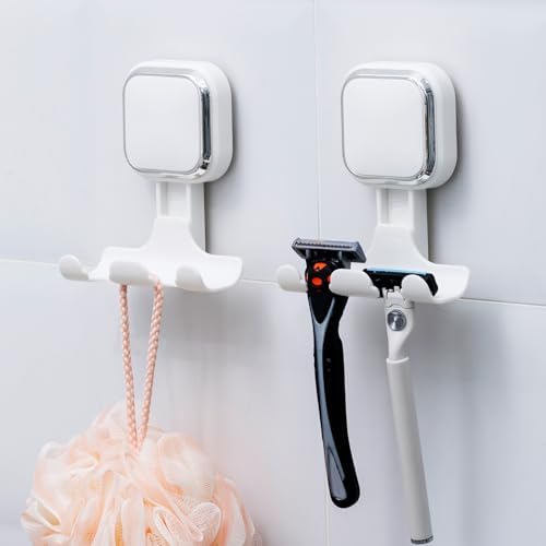 LEVERLOC 2 Pack Vacuum Suction Cup Razor Holder for Shower No Drill, White by LEVERLOC