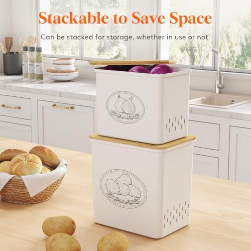 Lifewit Plastic Potato and Onion Storage Bin Box, Set of 2, White - Image 5