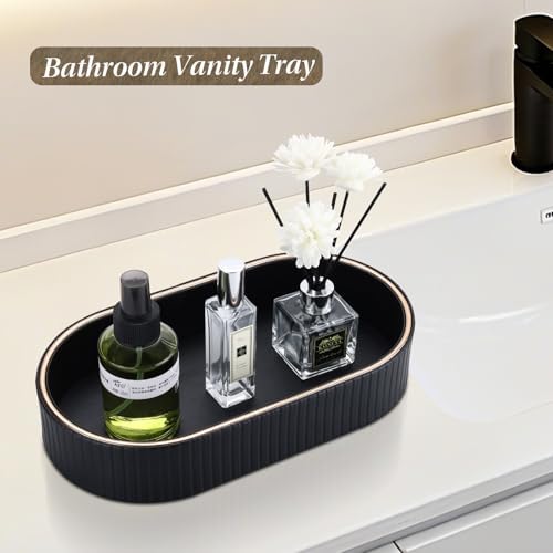GORESE PU Leather Valet Tray Nightstand Organizer, Oval Perfume Trays Key Bowl Jewelry Dish for Bedside Dresser Entryway Table, Vanity Tray for Bathroom, EDC Trays for Men Women, 11×5.9 in, Black - Image 5
