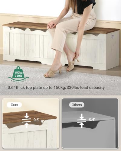 Hzuaneri 59 inches Farmhouse Storage Chest | 70 Gal | Retro White - Image 5